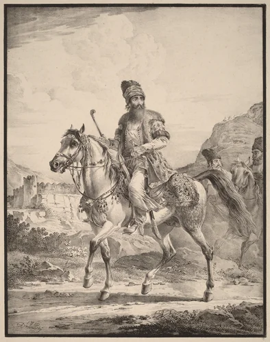 A Persian on Horseback by Aleksandr Osipovich Orlovskii, print, 1820