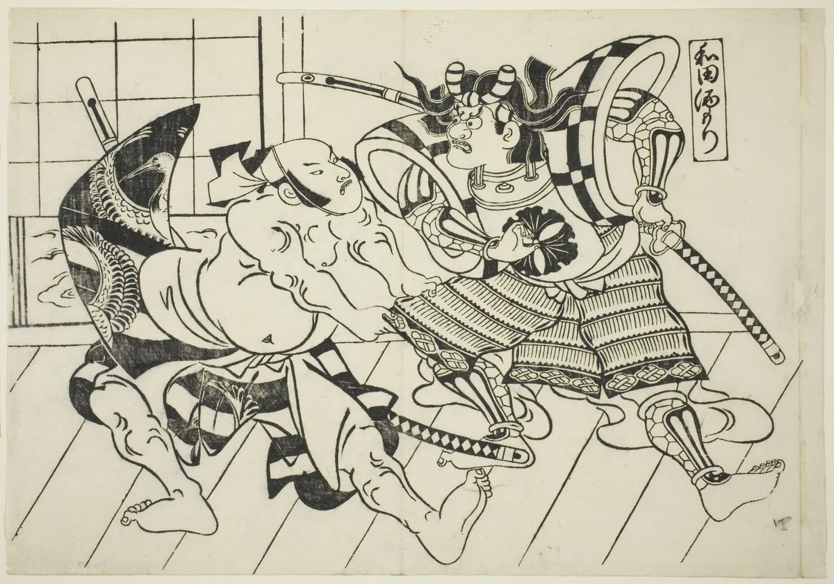 Wada’s Banquet (Wada sakamori), from the series "Famous Scenes from Japanese Puppet Plays (Yamato irotake)" by Okumura Masanobu (奥村政信), print, 1700-1711