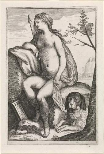 Nimf met een pijl in de hand by Unknown, print, 1581-1631
