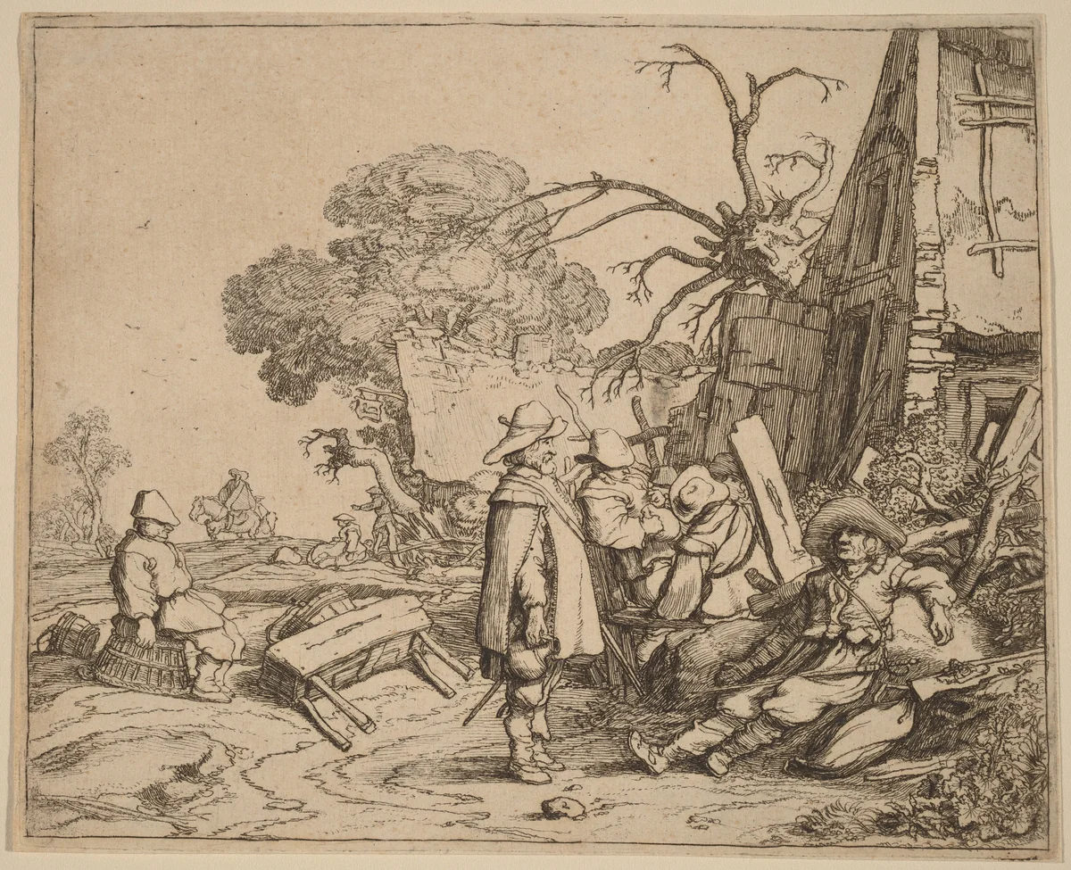 Soldier Receiving an Order from a Sitting Officer by Pieter Molijn, print, 1626