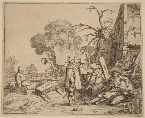 Soldier Receiving an Order from a Sitting Officer by Pieter Molijn, print, 1626