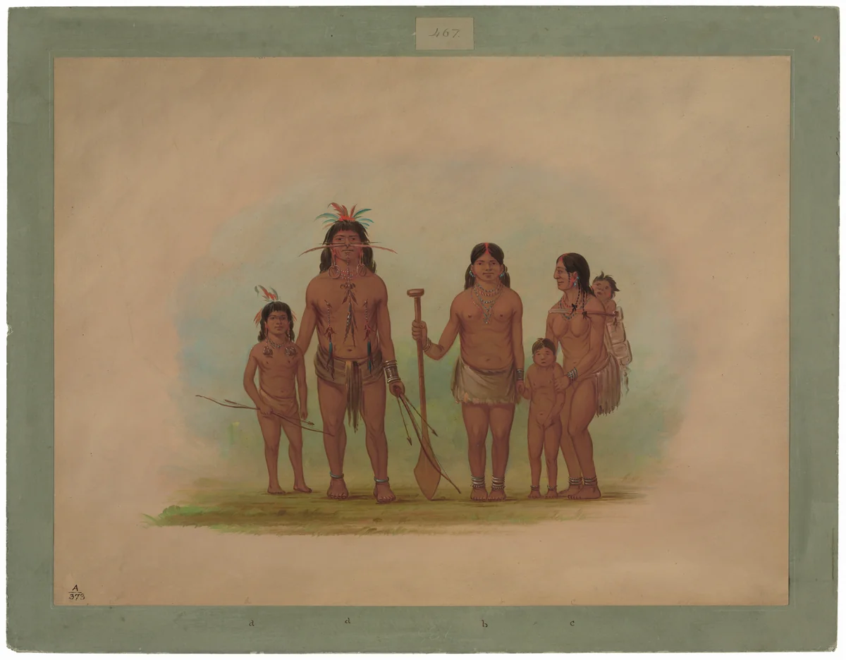Orejona Chief and Family by George Catlin, painting, 1854-1869