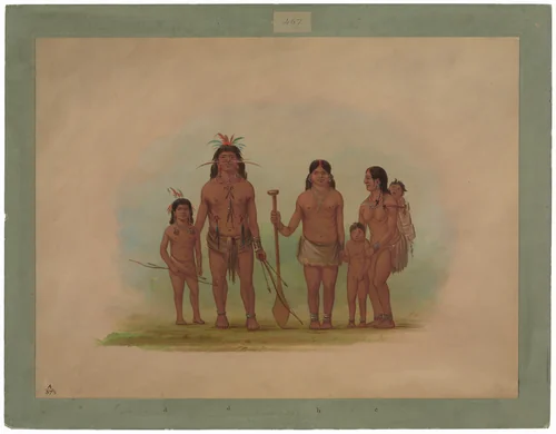 Orejona Chief and Family by George Catlin, painting, 1854-1869