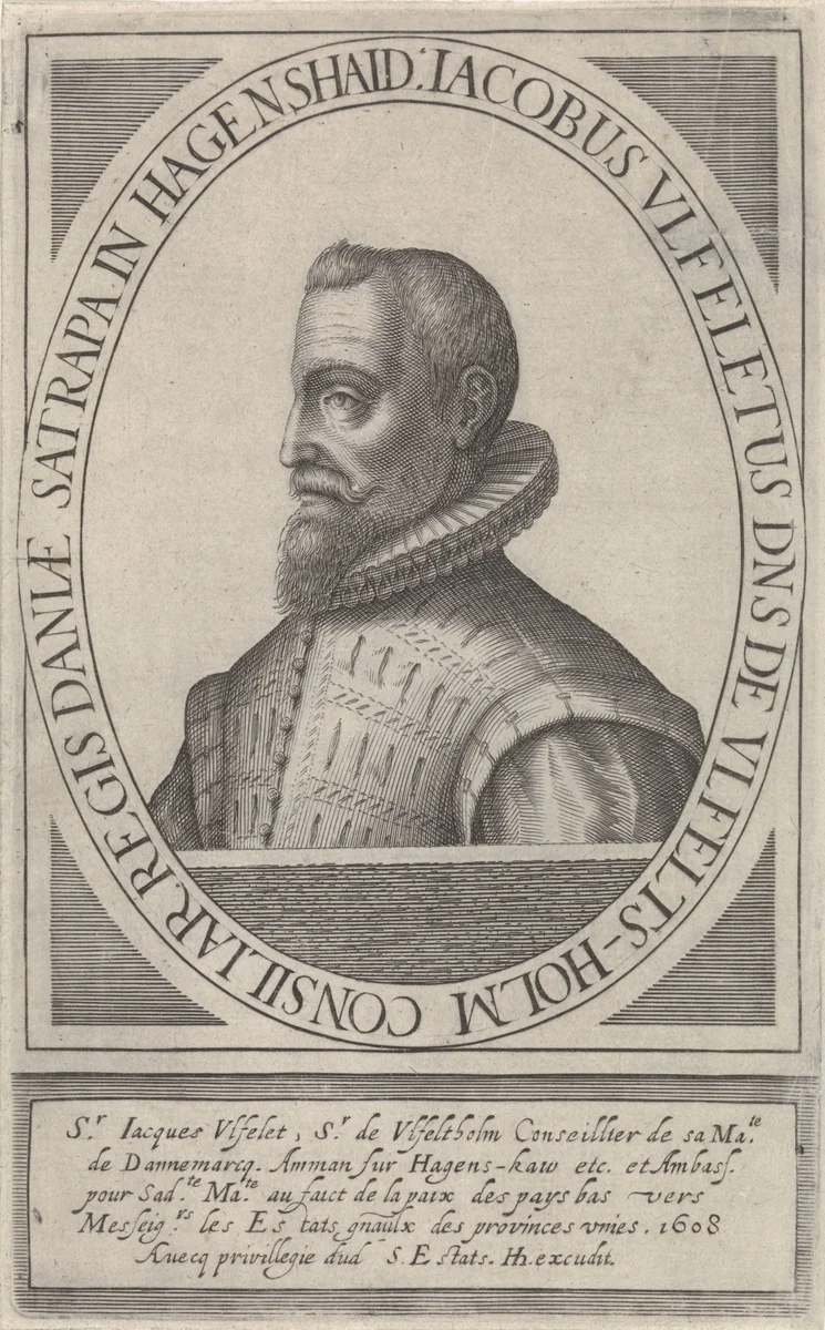 Portret van Jacob van Ulfelt by Hendrick Hondius, print, 1608
