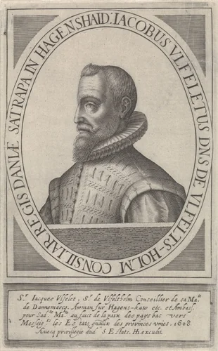 Portret van Jacob van Ulfelt by Hendrick Hondius, print, 1608