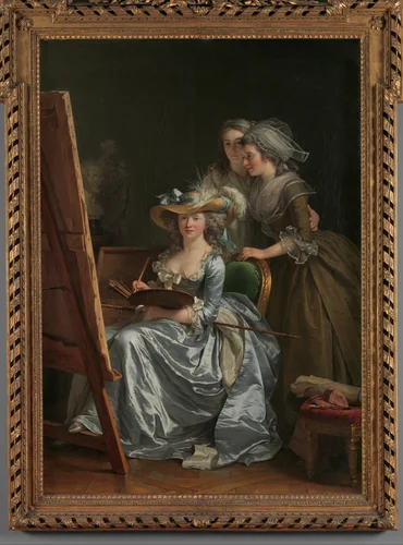 Self-Portrait with Two Pupils, Marie Gabrielle Capet (1761–1818) and Marie Marguerite Carraux de Rosemond (1765–1788) by Adélaïde Labille-Guiard, painting, 1785