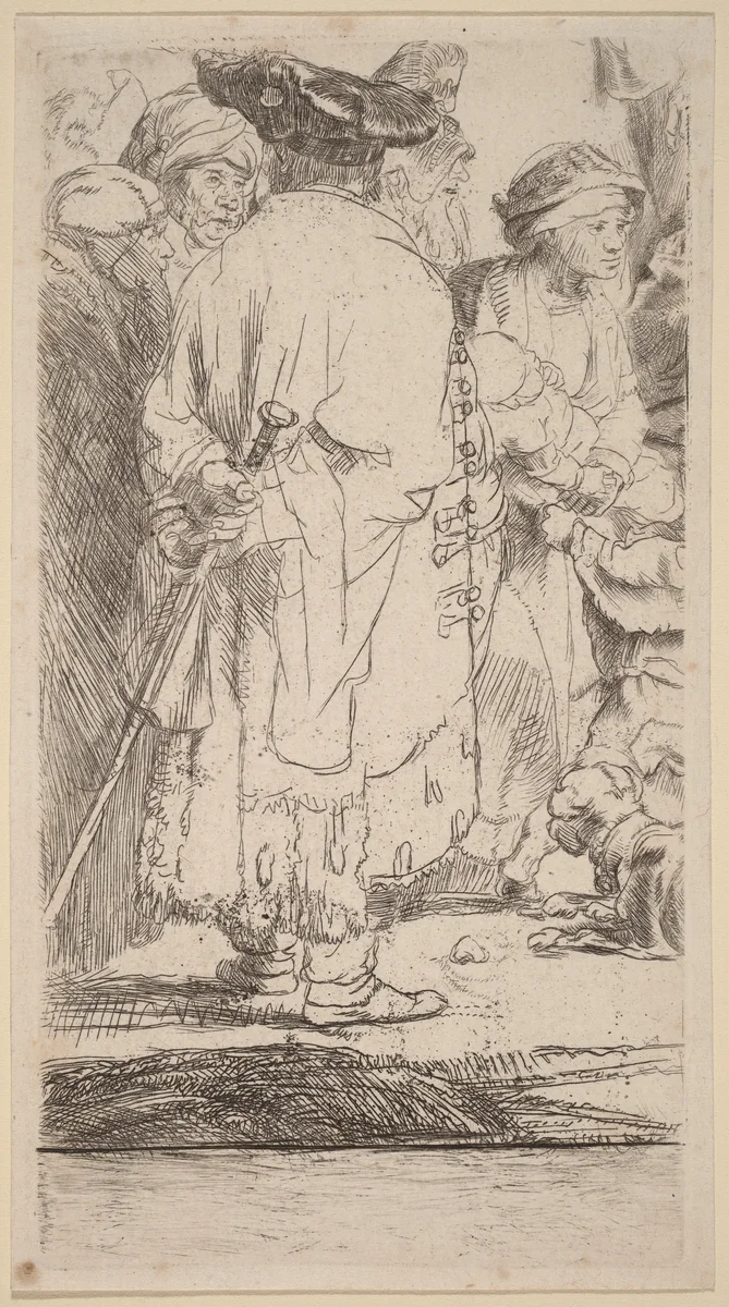 The Man with a Cane (Fragment from the Hundred Guilder Print) by Rembrandt van Rijn, print, 1606-1669