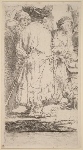 The Man with a Cane (Fragment from the Hundred Guilder Print) by Rembrandt van Rijn, print, 1606-1669