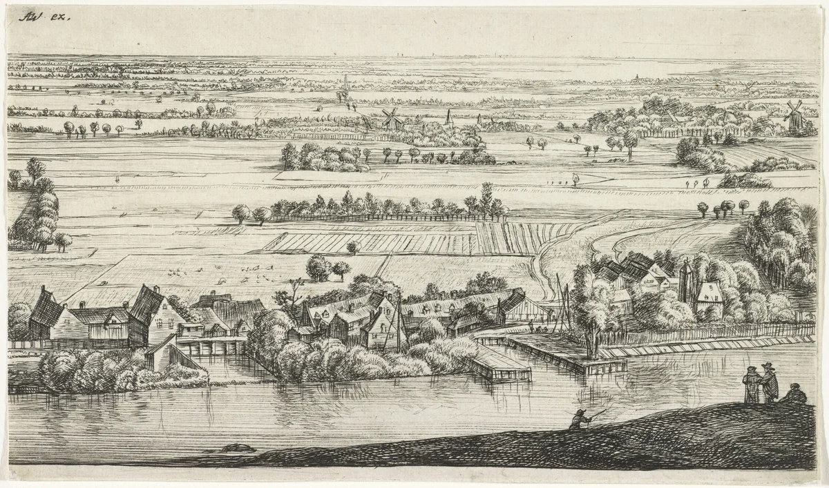 Dorp aan een rivier by Jan Ruyscher, print, 1648-1663