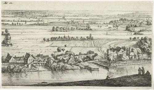 Dorp aan een rivier by Jan Ruyscher, print, 1648-1663