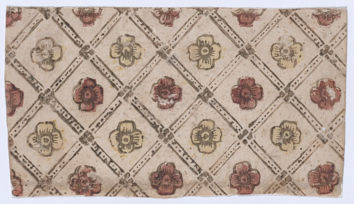 Sheet with overall pattern of rosettes by anonymous, print, 1800-1900