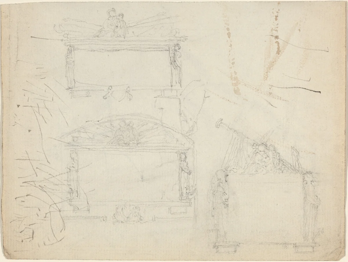 Designs for Monuments [recto and verso] by John Flaxman, drawing, 1755-1826