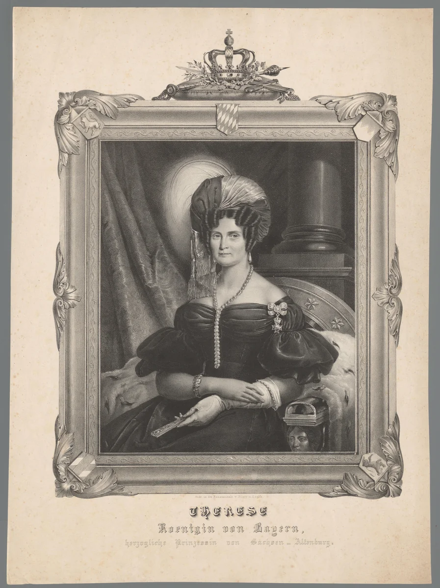 Portret van Therese van Beieren by anonymous, print, 1810-1875