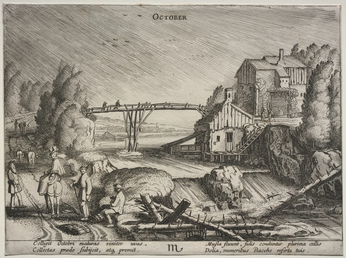 The Twelve Months: October by Jan van de Velde, print, 1608-1618