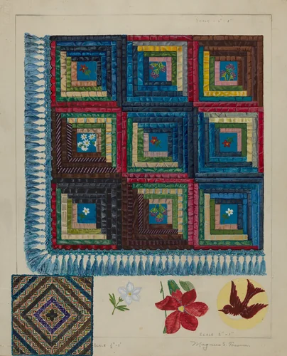 Quilt - Log Cabin Pattern by Magnus S. Fossum, index of american design, 1936