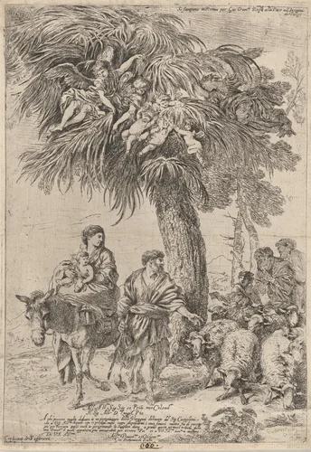 The Flight into Egypt by Giovanni Benedetto Castiglione; Giovanni Domenico de Rossi, print, 1642-1652