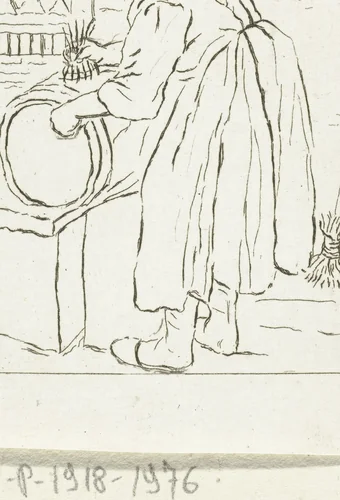 Boenende vrouw by Pieter de Mare, print, 1779