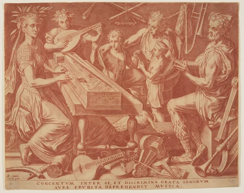 Music from The Seven Liberal Arts by Cornelis Cort, print, 1565