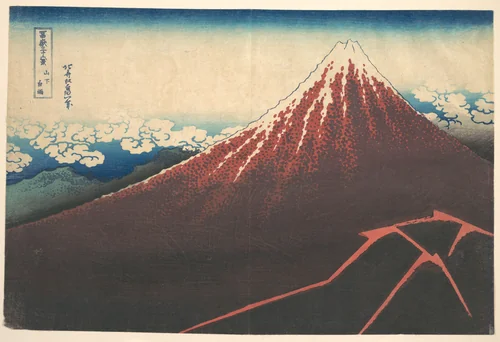 Storm below Mount Fuji (Sanka no haku u), from the series Thirty-six Views of Mount Fuji (Fugaku sanjūrokkei) by Katsushika Hokusai (葛飾 北斎), print, 1820-1842
