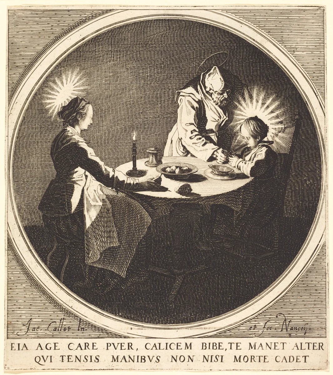 The Holy Family at Table by Jacques Callot, print, 1628