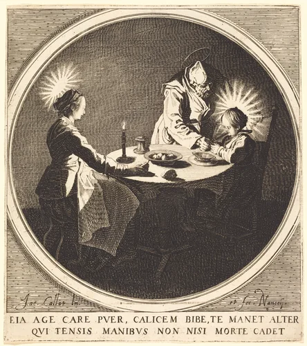 The Holy Family at Table by Jacques Callot, print, 1628