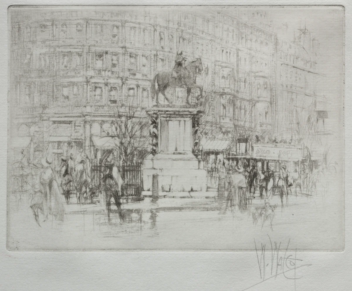 Charing Cross: The Statue of Charles I by William Walcot, print, 1919