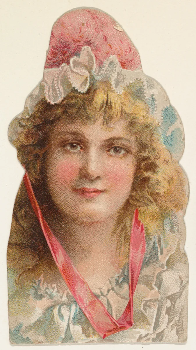 Actress wearing hat with pink feathers and ribbon, from Stars of the Stage, Fourth Series (N132) issued by Duke Sons & Co. to promote Honest Long Cut Tobacco by W. Duke, Sons & Co., print, 1892-1893