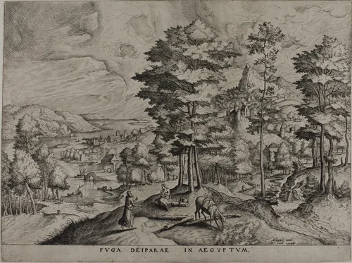 Flight into Egypt, from The Large Landscapes by Johannes van Doetecum, print, 1555-1556