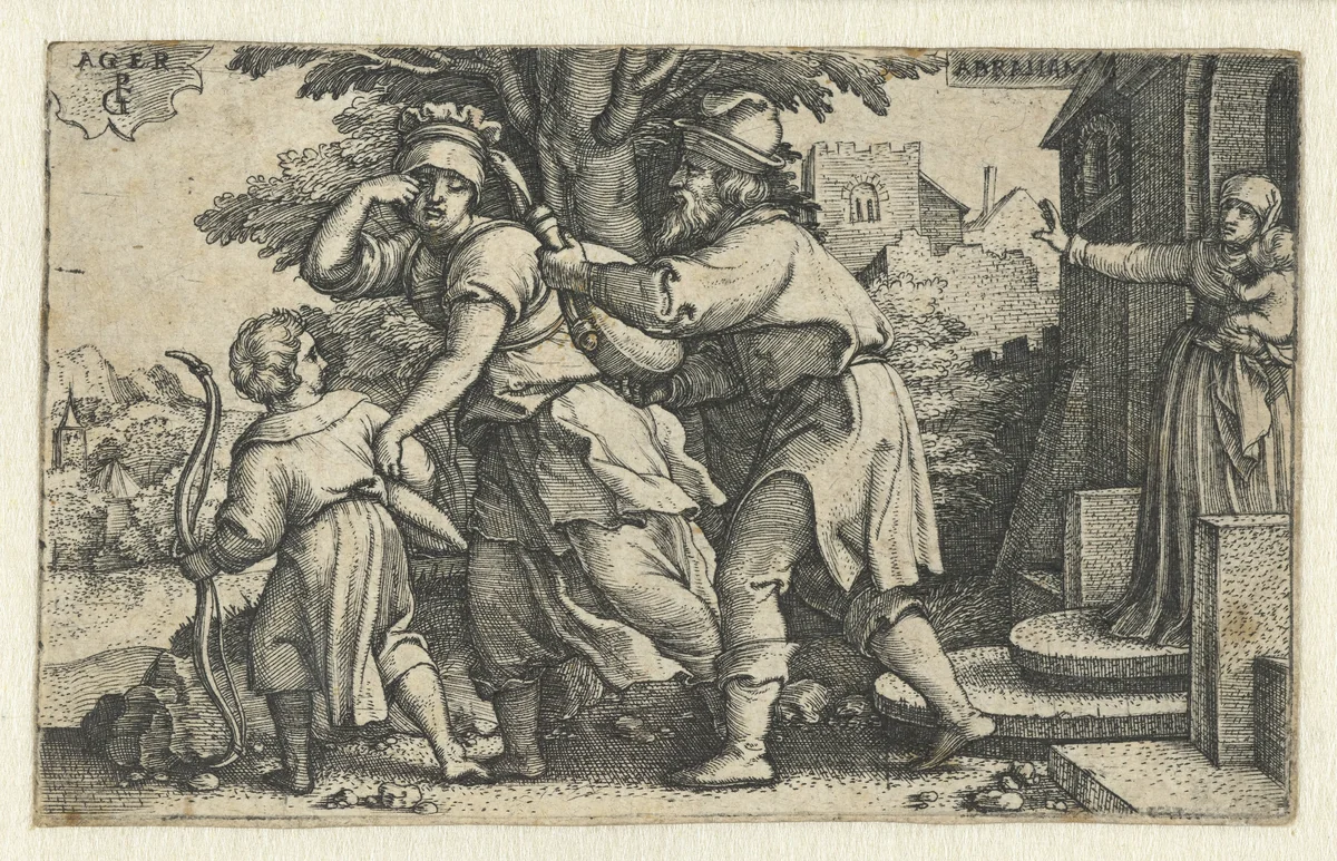 Abraham verdrijft Hagar en Ismaël by Unknown, print, 1541-1545