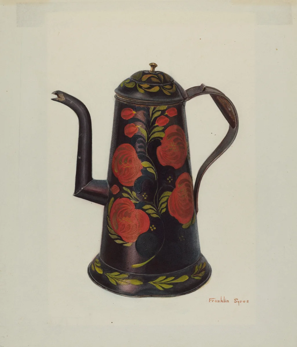 Toleware Teapot by Franklyn Syres, index of american design, 1939