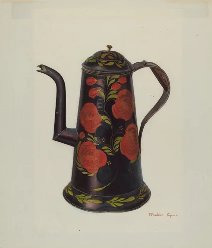 Toleware Teapot by Franklyn Syres, index of american design, 1939