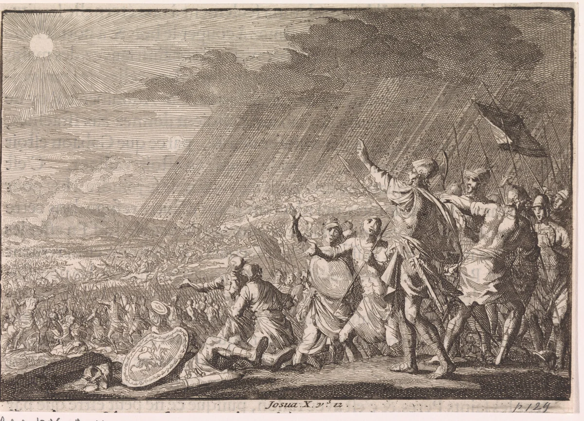 Slag van Gibeon by Jan Luyken, print, 1703-1762