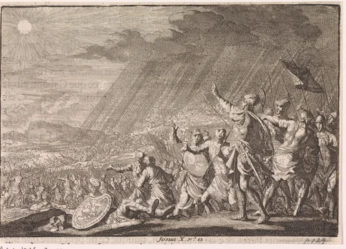 Slag van Gibeon by Jan Luyken, print, 1703-1762