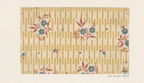 Blad met alternerend strooipatroon van bloemen op lijnenfond by anonymous, print, 1700-1850