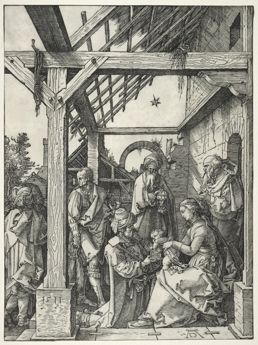 The Adoration of the Magi by Albrecht Dürer, print, 1511