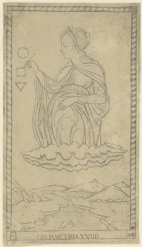 Geometry, plate 24 from Arts and Sciences by Master of the E-Series Tarocchi, print, 1460-1470