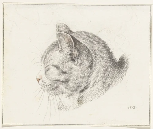 Kop van een kat, naar links by Jean Bernard, drawing, 1813