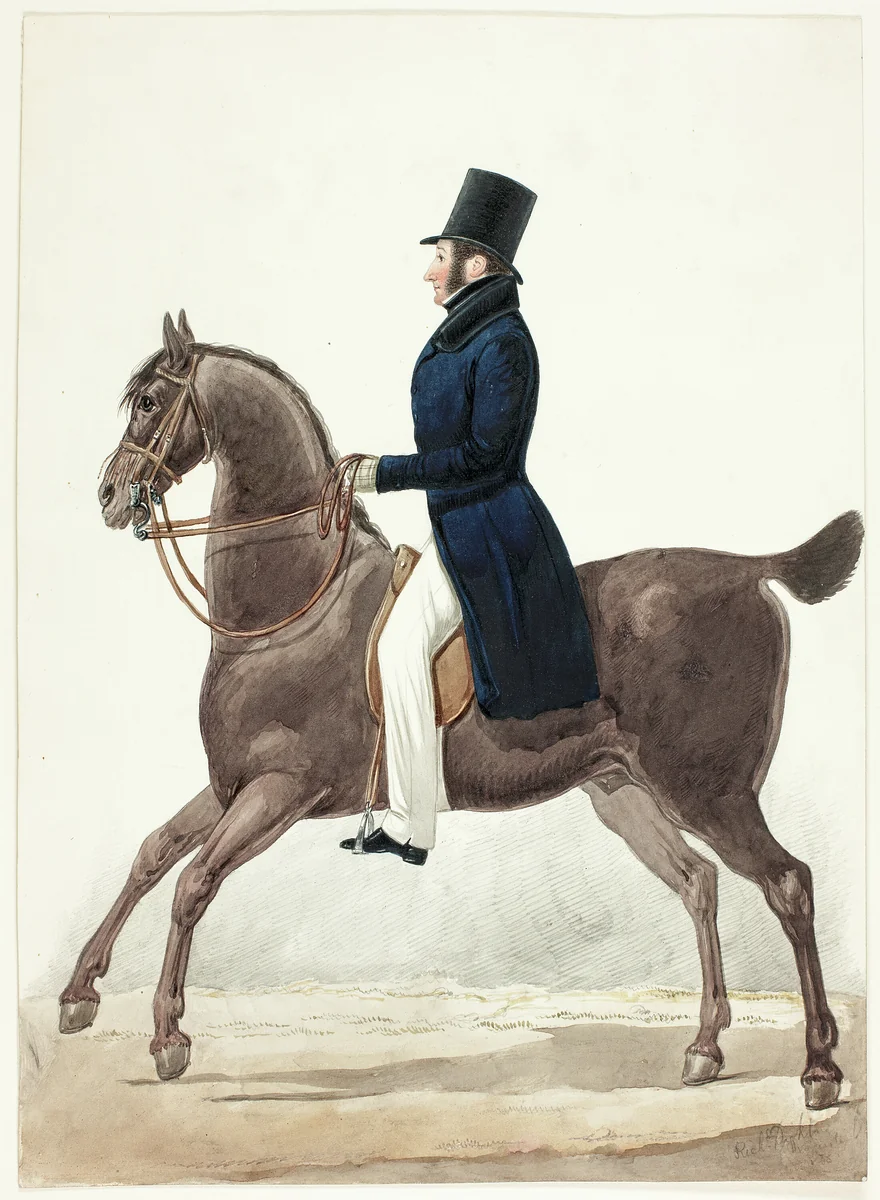Equestrian Portrait of Man in Profile by Richard Dighton, painting, 1815-1880