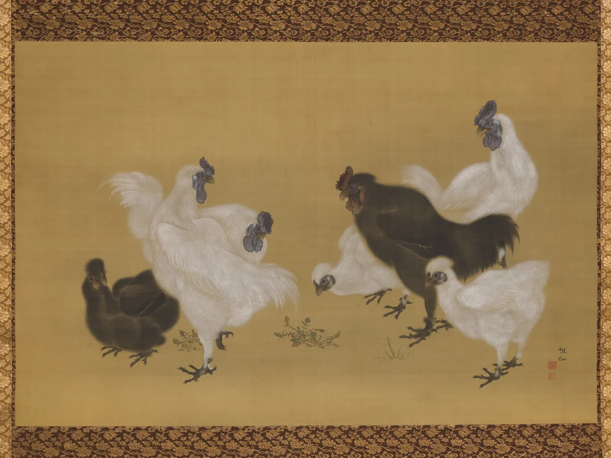 Silkies by Mori Sosen, painting, 1747-1806