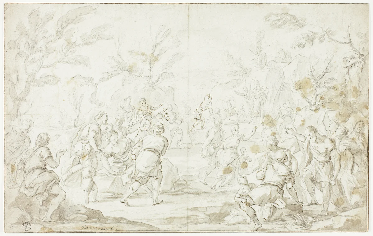 Moses Striking the Rock by Luca Giordano or Corrado Giaquinto, drawing, 1652-1705