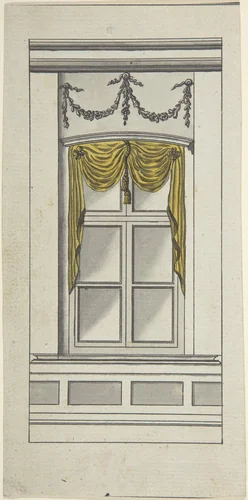 Design for a Window with Yellow Drapery by anonymous, drawing, 1700-1800