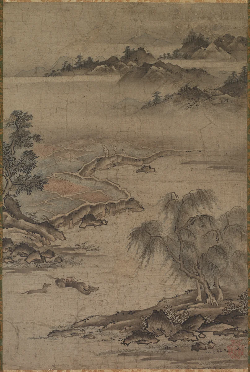 Farming and Herding Buffalo in Summer by Kano Hideyori, painting, 1525-1599
