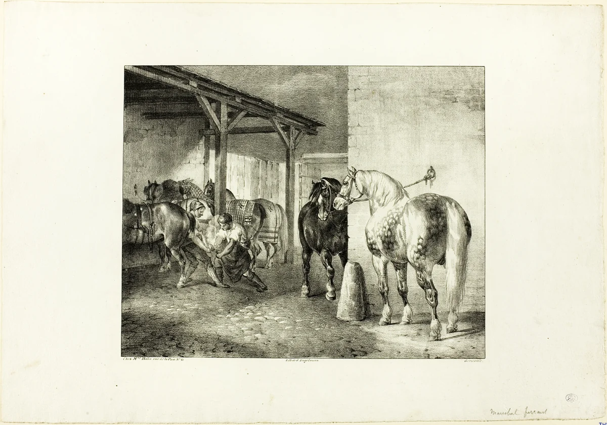 Farrier's Shop by Jean Louis André Théodore Géricault, print, 1823