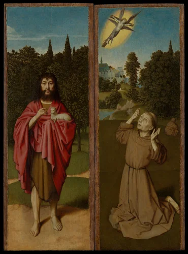 Saint John the Baptist; Saint Francis Receiving the Stigmata by Gerard David, painting, 1485-1490