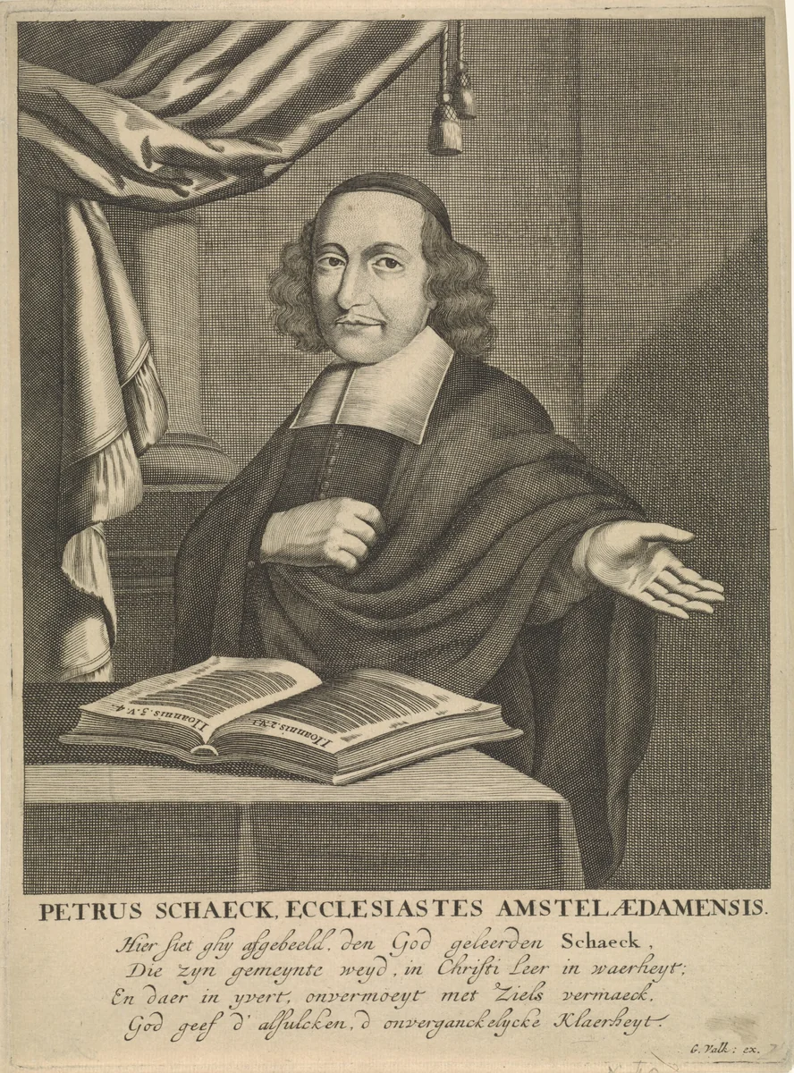 Portret van de Amsterdamse predikant Petrus Schaeck by anonymous, print, 1670-1720