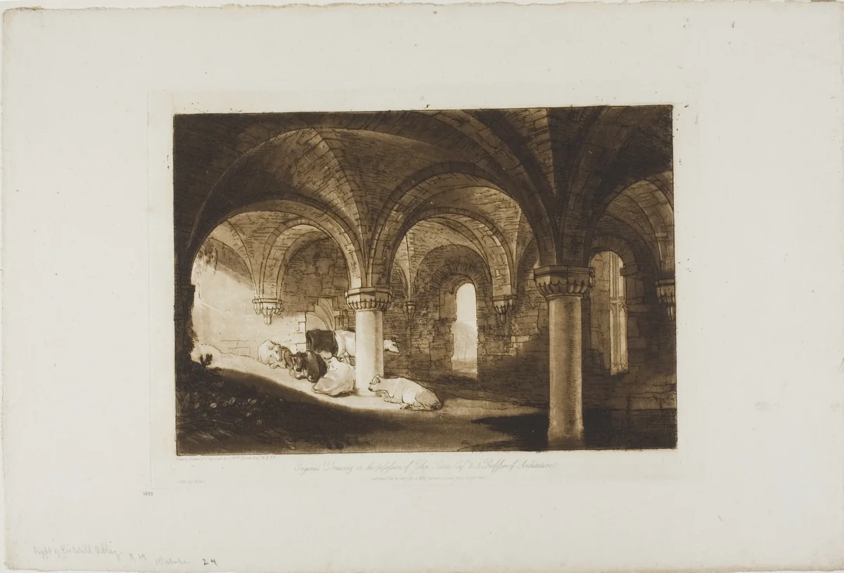 Crypt of Kirkstall Abbey, plate 39 from Liber Studiorum by Joseph Mallord William Turner, print, 1812