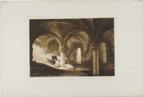 Crypt of Kirkstall Abbey, plate 39 from Liber Studiorum by Joseph Mallord William Turner, print, 1812