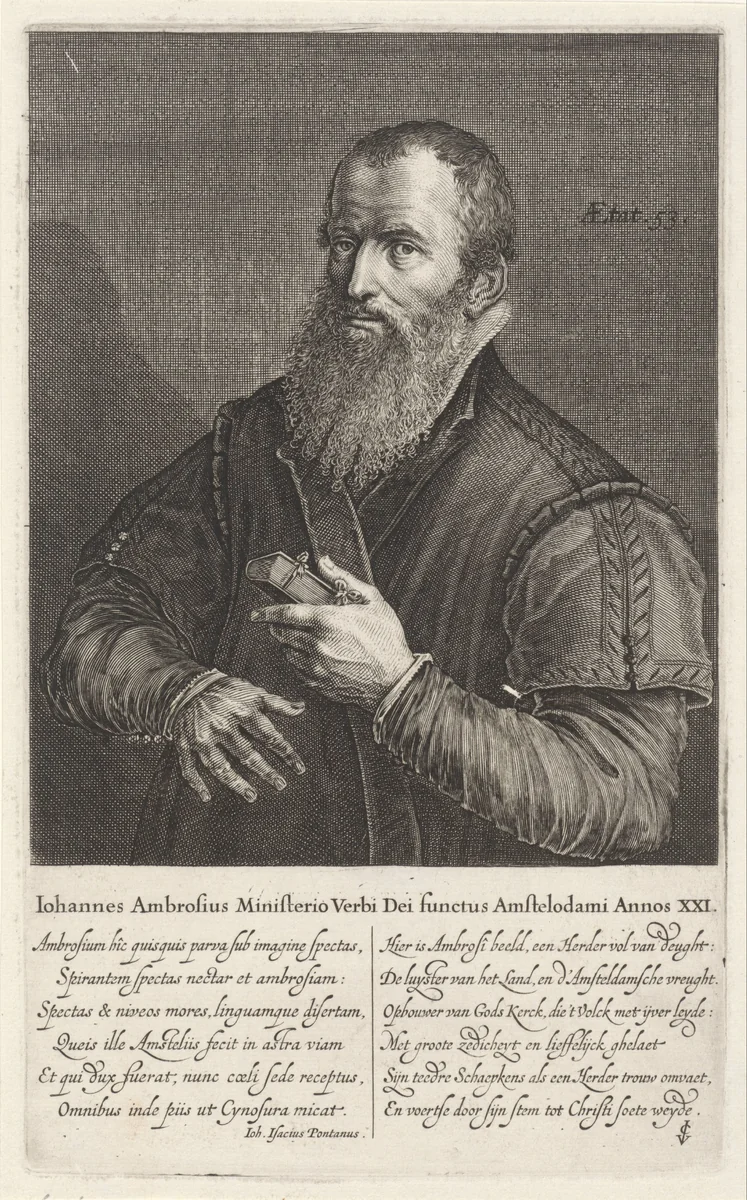 Portret van Johannes Ambrosius, predikant by Salomon Savery, print, 1610-1652