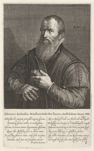 Portret van Johannes Ambrosius, predikant by Salomon Savery, print, 1610-1652