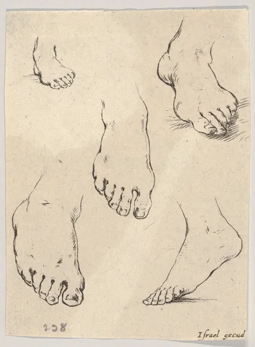 Plate 7: Five feet, from "The Book for Learning to Draw" (Livre pour apprendre à dessiner) by Stefano della Bella, print, 1647-1652